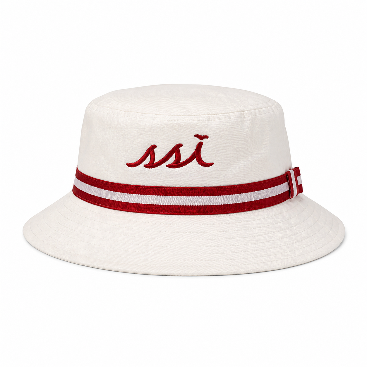 Coastal White Bucket Hat — Red Striped Band