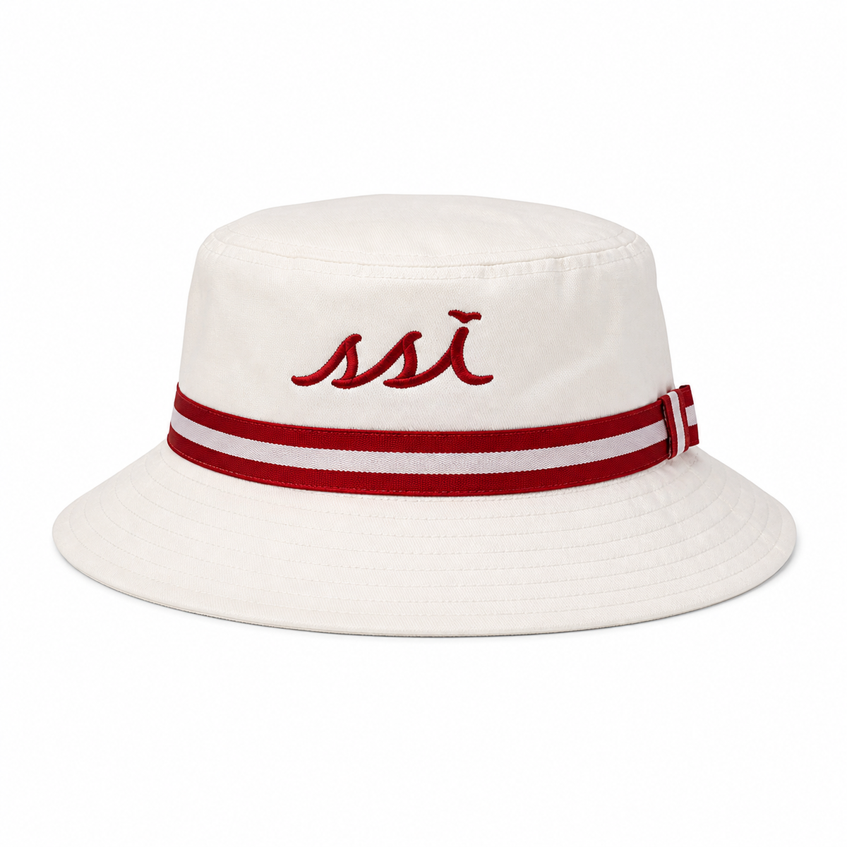 Coastal White Bucket Hat — Red Striped Band