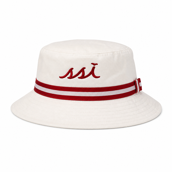 Coastal White Bucket Hat — Red Striped Band