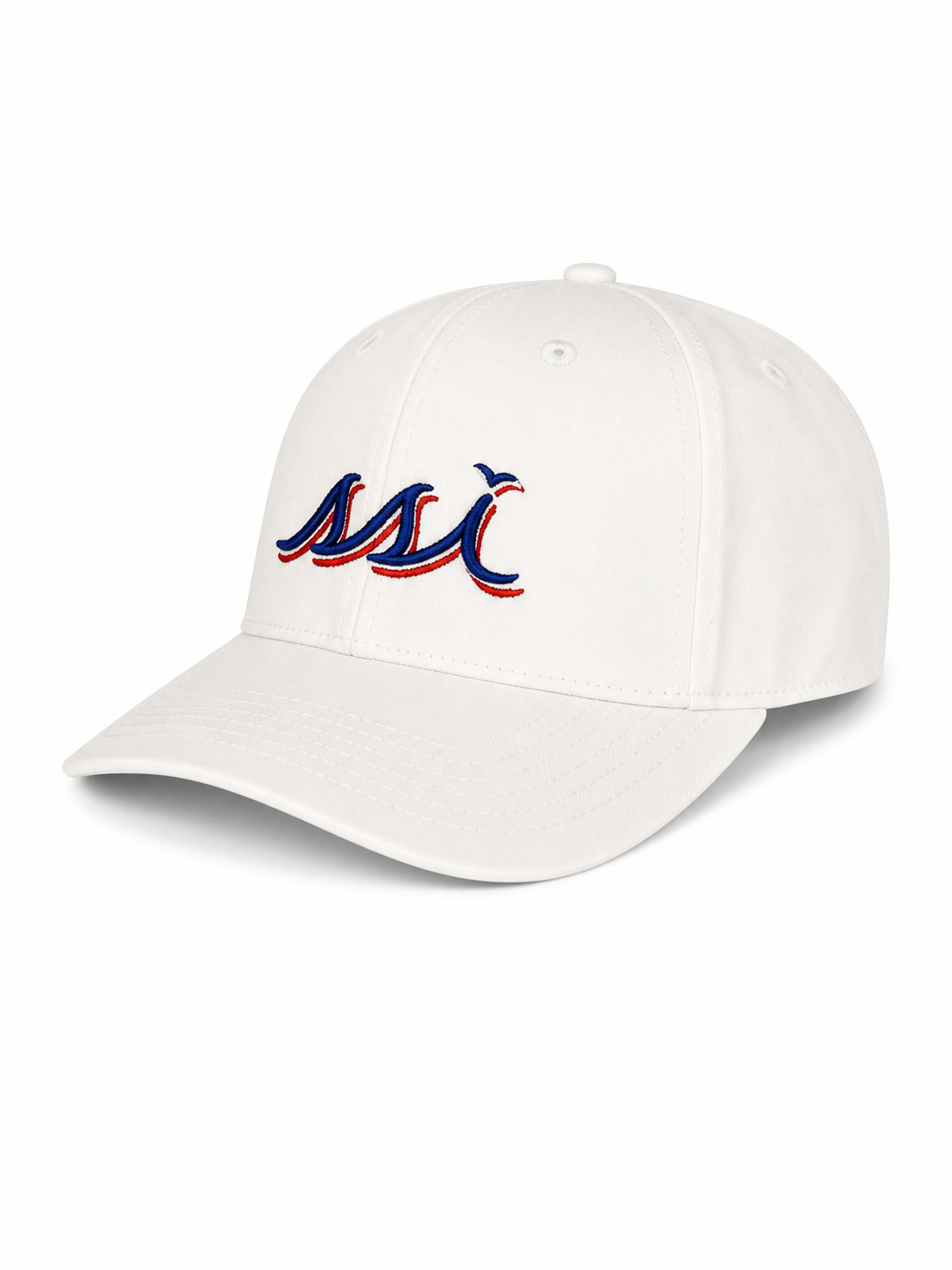 Coastal White Performance Cap — Red, White & Blue Logo