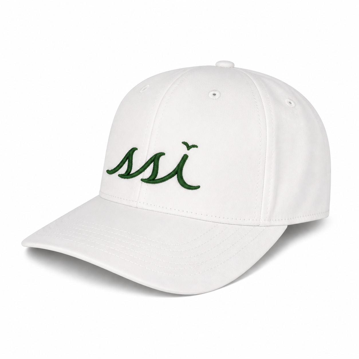 Coastal White Performance Cap — Forest Green Raised Logo