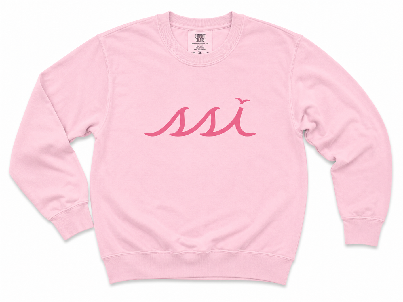 Comfort Colors Blossom Pink St. Simons Island Crewneck Sweatshirt — Aprés Sea Back Print