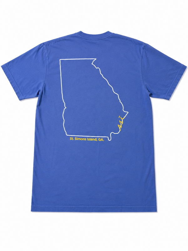 Comfort Colors Flo Blue St. Simons Tee — Georgia State Outline Back Print