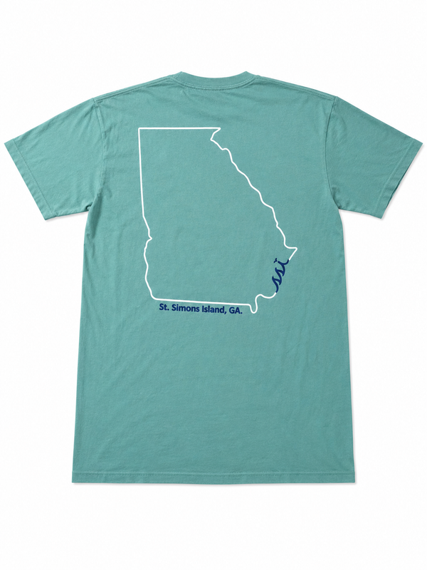 Comfort Colors Seafoam St. Simons Tee — Georgia State Outline Back Print