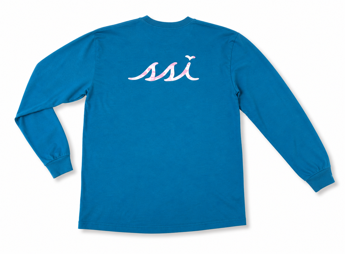 Comfort Colors Topaz Blue Long Sleeve Pocket Tee — Pink Camo SSI Logo