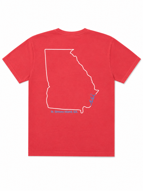 Comfort Colors Watermelon St. Simons Tee — Georgia State Outline Back Print