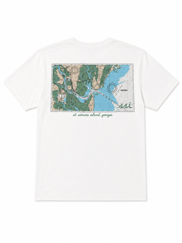 Comfort Colors White St. Simons Island Pocket Tee —Nautical Map Back Print
