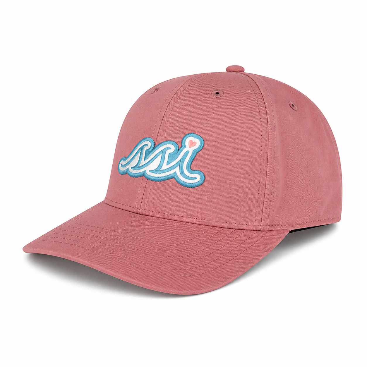 Coral Pink Performance Cap — Sky Blue Bubble Logo