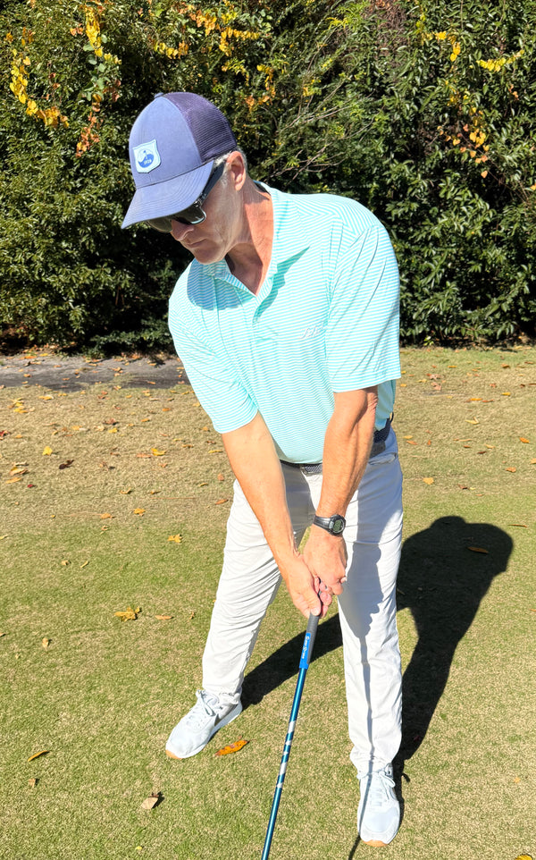 Men's Aqua and White Stripe Performance Polo Shirt — White SSI Logo