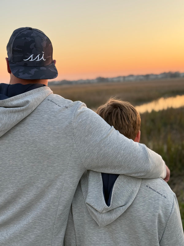 Kids Heathered Gray Hoodie - Navy Logo Left Chest, Navy Inside of Hoodie, Side Pockets