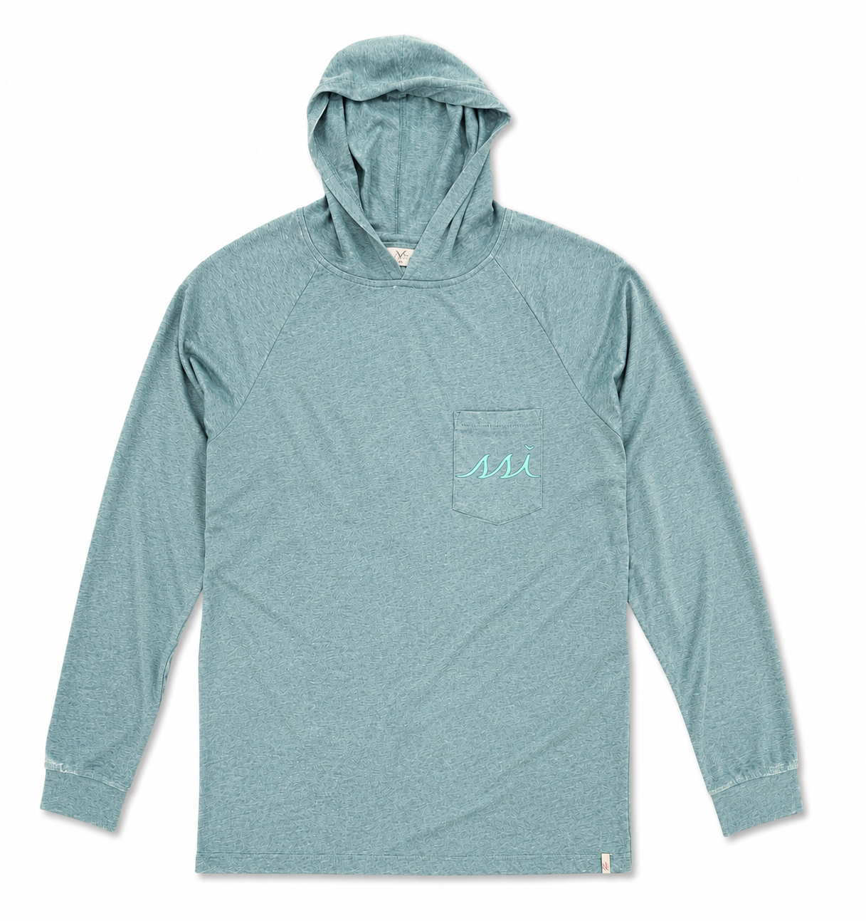 Dark Sage Hooded Long Sleeve Pocket Tee — Aqua SSI Logo