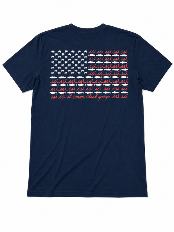 District Navy St. Simons Island Tee — American Flag Back Print