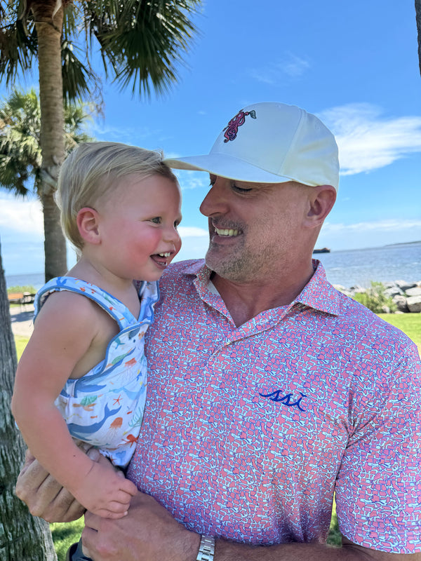 Pink & Blue States Busy Print Stretch Performance Men's Polo