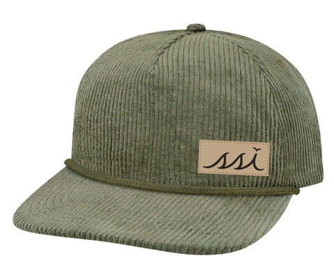 Wilson Green Corduroy Hat - Offset Leather Patch Logo - Rope Legacy Locale Hat