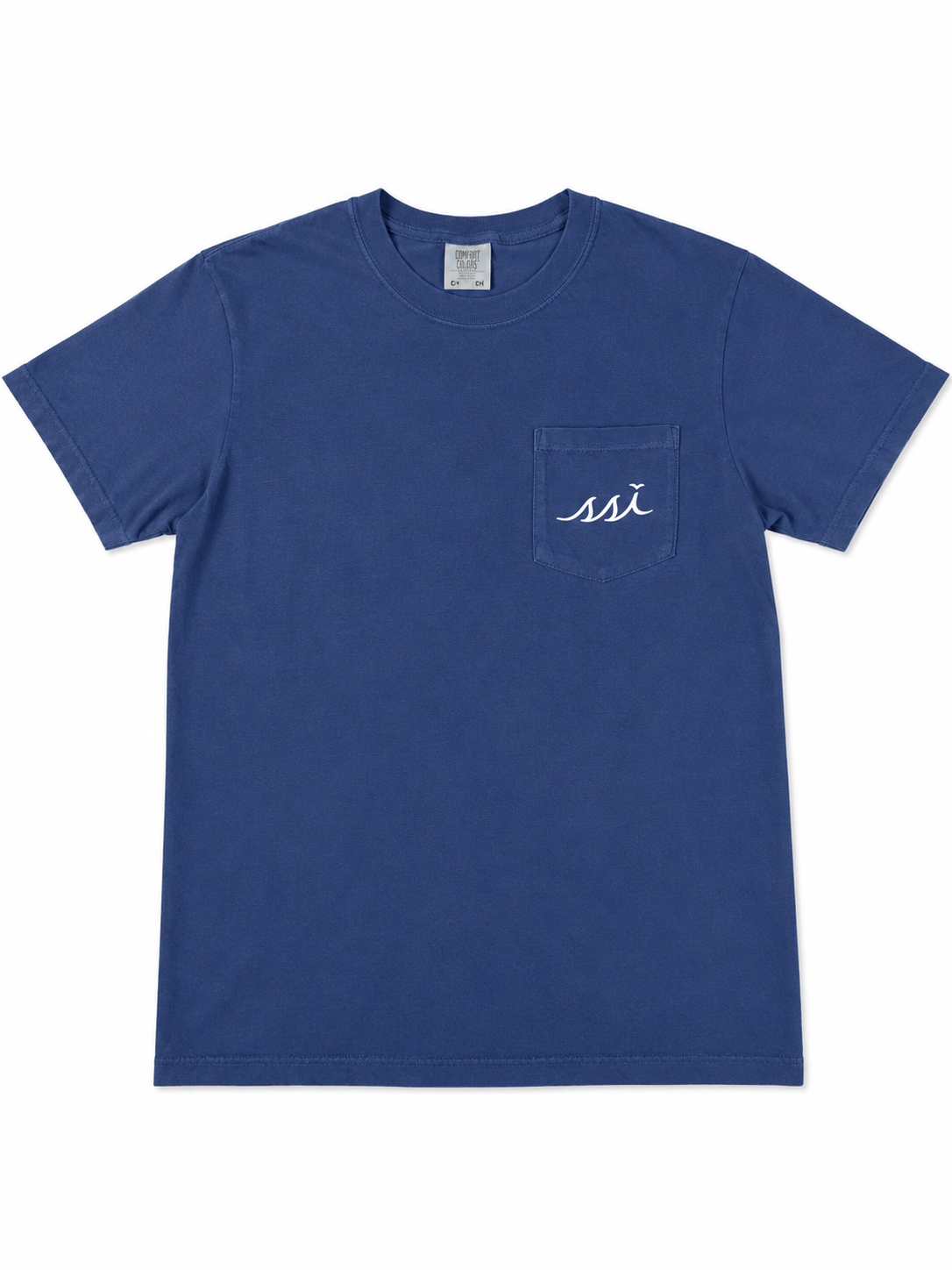 Comfort Colors Navy St. Simons Island Pocket Tee — Fun-Filled SSI Logo Back Print