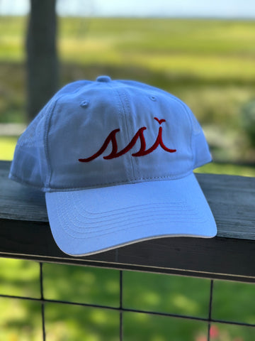 White Outdoor Hat /  Red Logo / White Mesh Back Adjustable