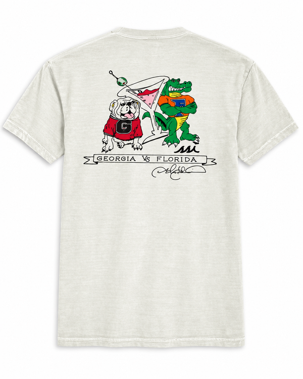 Georgia vs. Florida Cocktail Party Pocket T-Shirt – White Comfort Colors Tee