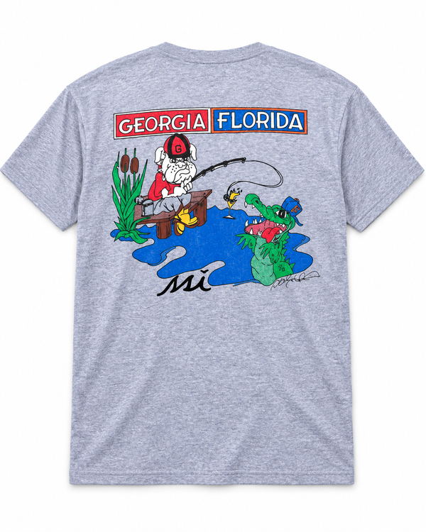 Georgia vs. Florida Fishing Pond T-Shirt – Heather Gray Next Level Tee
