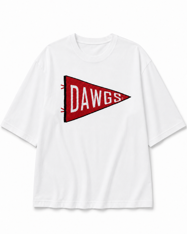Gameday Pennant Tee — White with Red Felt Flag