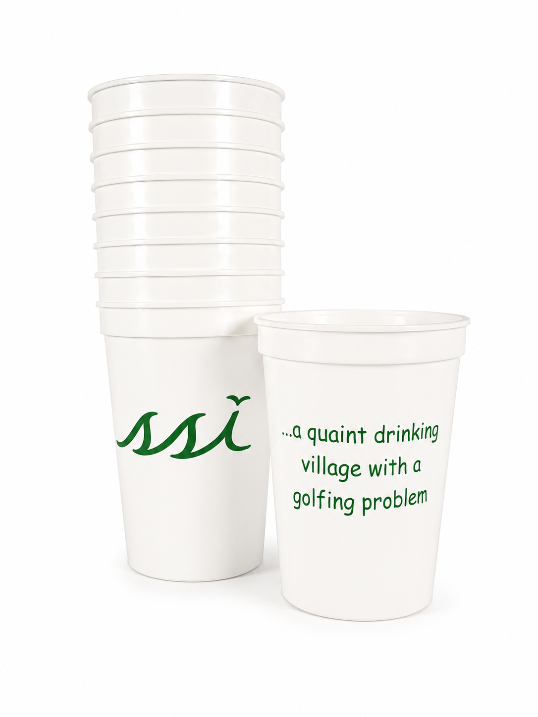 St. Simons Island White 16 oz Stadium Cups — Golfing Problem 10 Pack