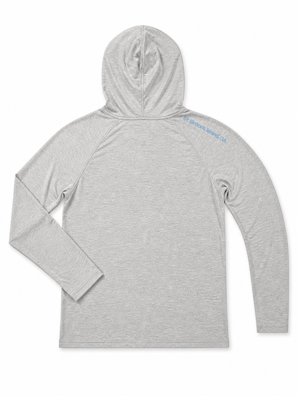 Heather Gray Lightweight Hooded Tee — Sky Blue SSI Logo