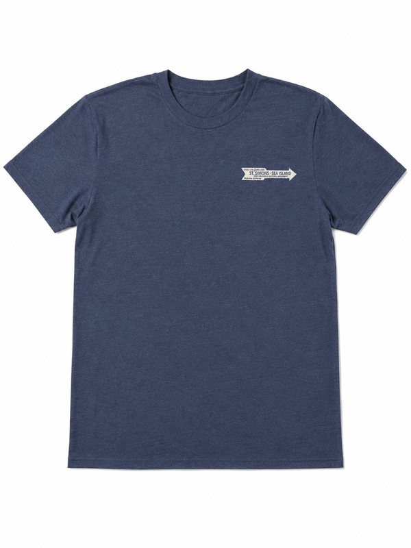 Heather Navy St. Simons Island Tee — Vintage Road Sign Back Print