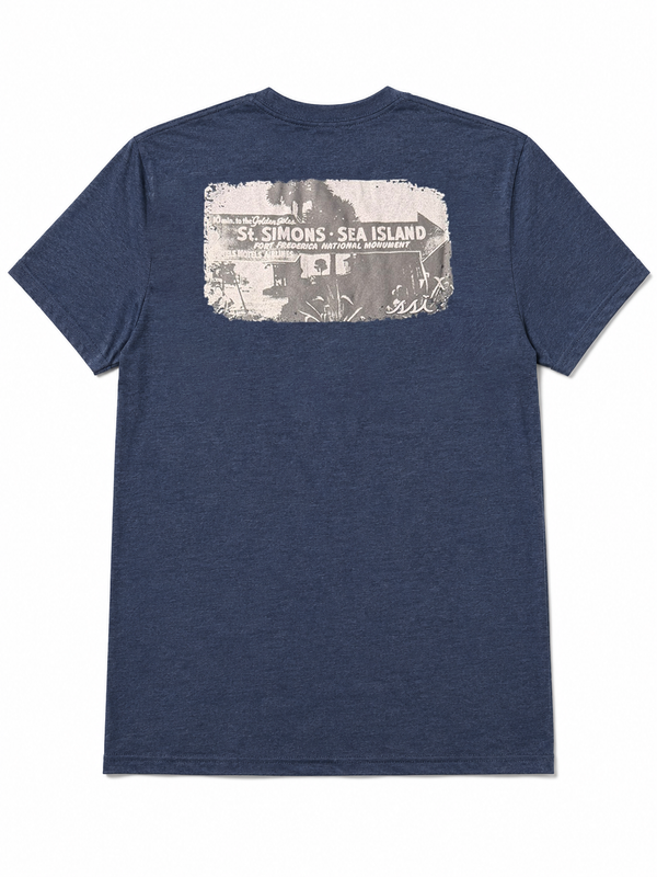 Heather Navy St. Simons Island Tee — Vintage Road Sign Back Print
