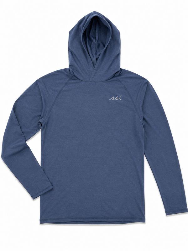 Heathered Navy St. Simons Island Hooded Long Sleeve Tee — Reflective SSI Logo