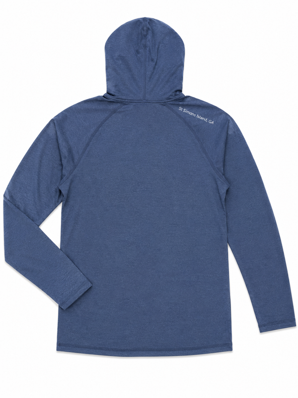 Heathered Navy St. Simons Island Hooded Long Sleeve Tee — Reflective SSI Logo