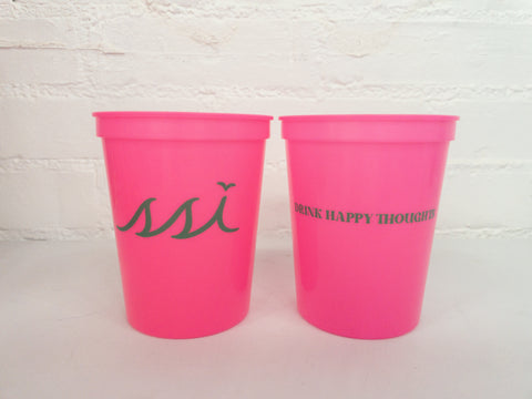 16oz Stadium Cups Pink with Green Drink Happy Thoughts 10 Pack