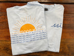 Sunrise/Sunset Light Blue T-Shirt with Blue Logo, Sun on Back - District T