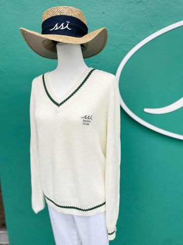 Retro Yacht Club Tennis Sweater with green Accent