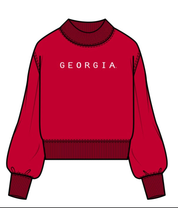 Women's Red St. Simons Island Georgia Crewneck Sweatshirt — White SSI Logo Hem