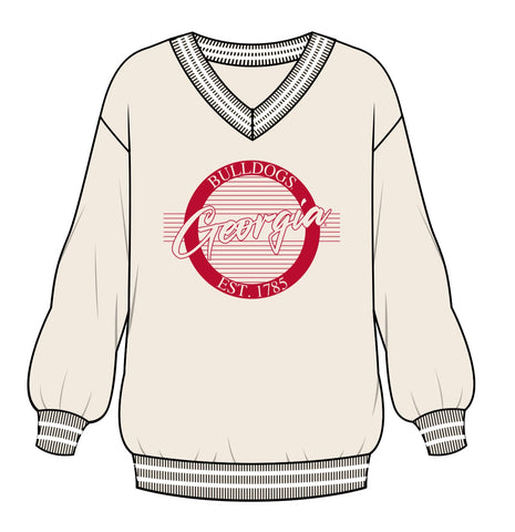 Offwhite V-Neck UGA Long Sleeve Sweatshirt w/ Red SSI logo