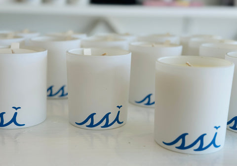 Bungalow Scent Candle with Royal Blue Logo