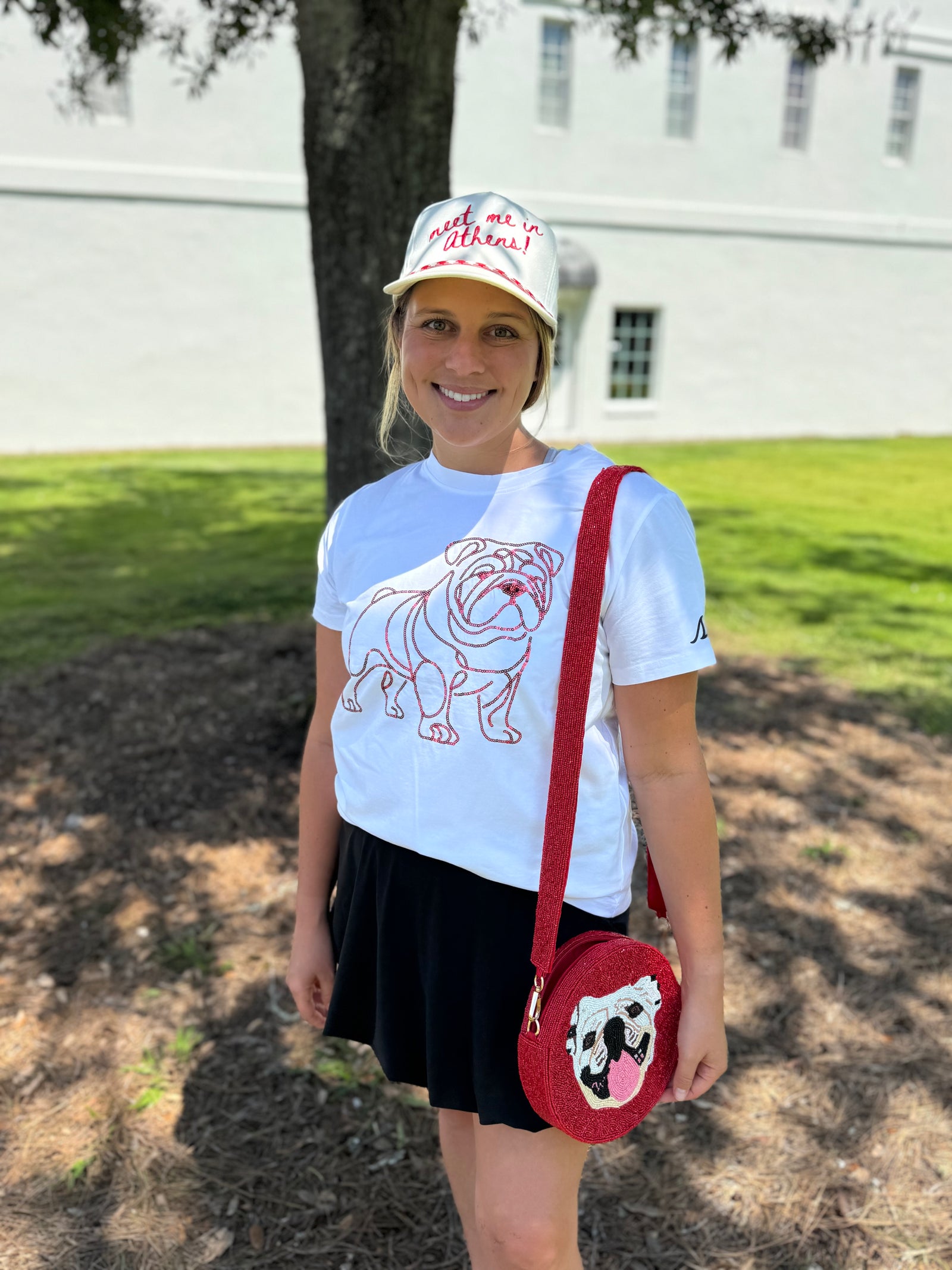 White Short Sleeve Sequin Bulldog T-shirt