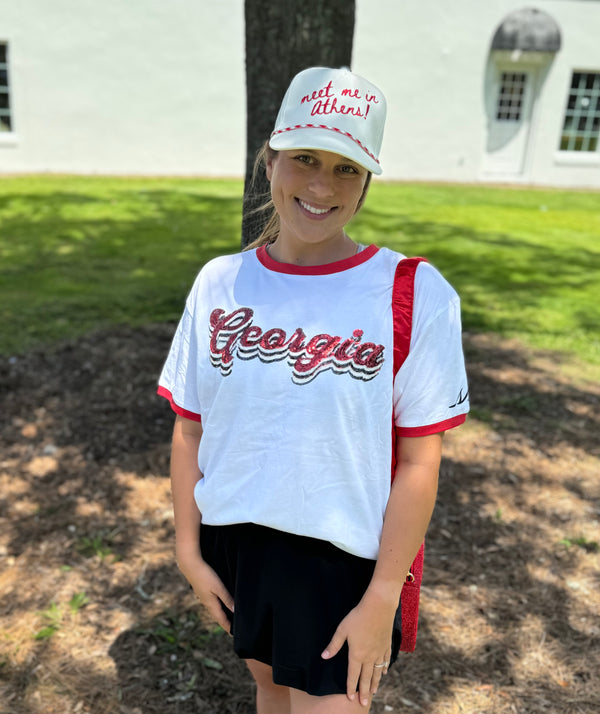 White Short Sleeve Sequin Georgia