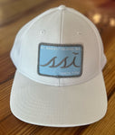 White Proflex Hat / Light Blue Patch, Gray Border & Logo/ White Mesh / Adjustable