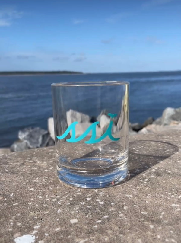 Silipint 12 oz Crystal Clear St. Simons Island Rocks Glass — Seafoam SSI Logo