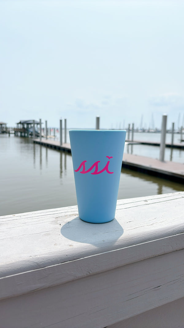 Silipint 16 oz Sky Blue St. Simons Island Flex Cup — Pink SSI Logo