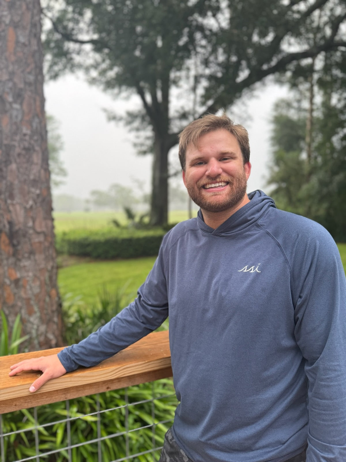Heathered Navy St. Simons Island Hooded Long Sleeve Tee — Reflective SSI Logo