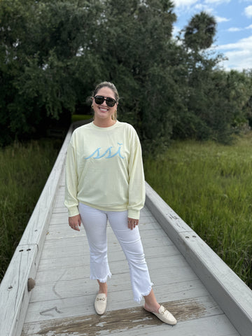 Corded Crew Sweatshirt Yellow color - Light Blue Logo on Front