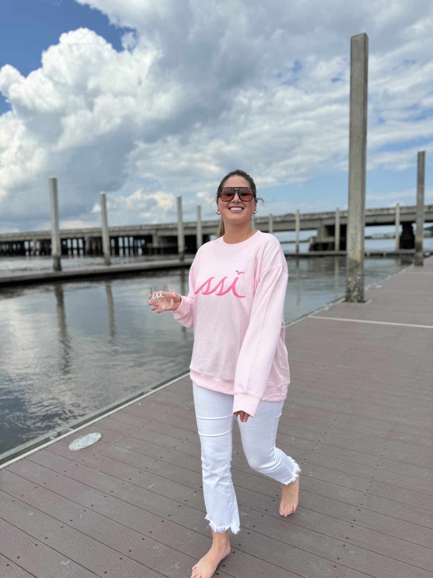 Comfort Colors Blossom Pink St. Simons Island Crewneck Sweatshirt — Aprés Sea Back Print