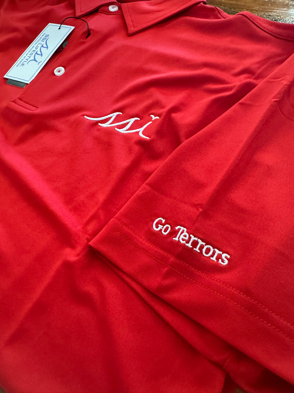 Go Terrors Stretch Performance Men's Polo Red w/ White Logo / Go Terrors on Arm
