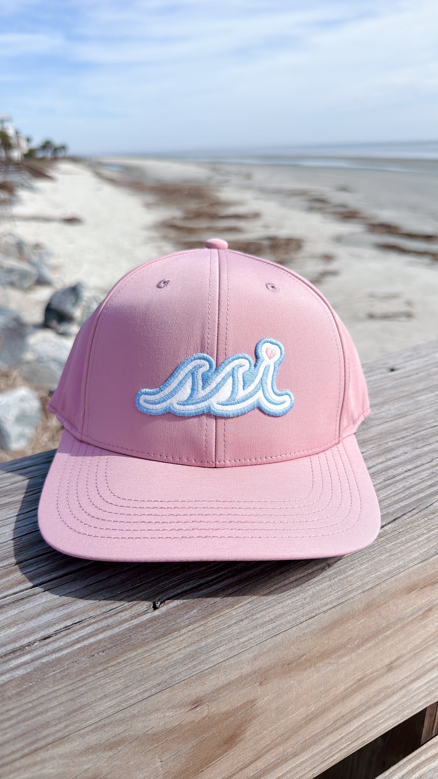 Coral Pink Performance Cap — Sky Blue Bubble Logo