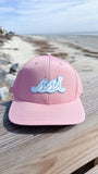 Pink Hat - Light Blue & White Bubble Logo - Legacy Back 9 Hat
