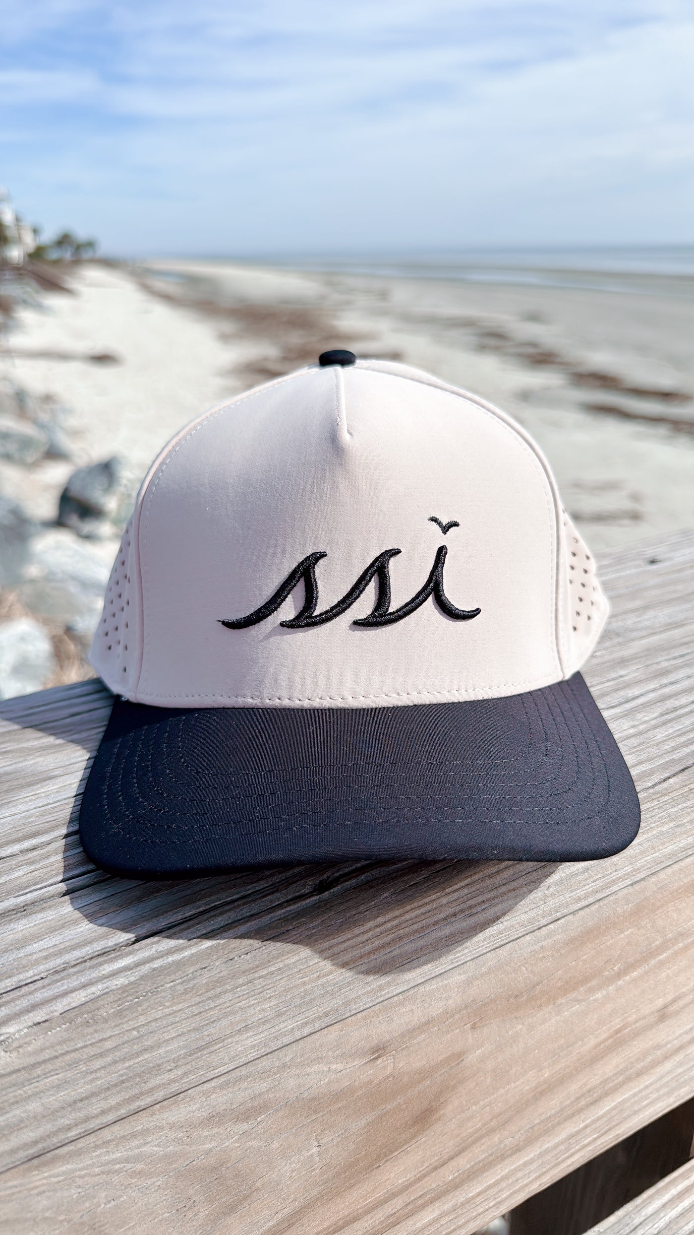 Stone St. Simons Island Hat — Black Bill & Raised SSI Logo