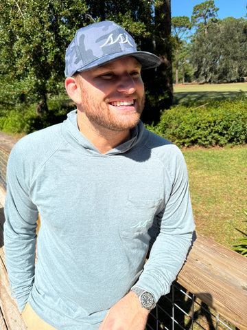 Camo Navy Hat - White Raised Logo - Legacy Back 9 Hat