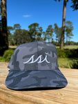 Camo Navy Hat - White Raised Logo - Legacy Back 9 Hat