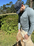 Dark Sage Pocket T Shirt Hoodie - Aqua Logo on Front - Vineyard Crew